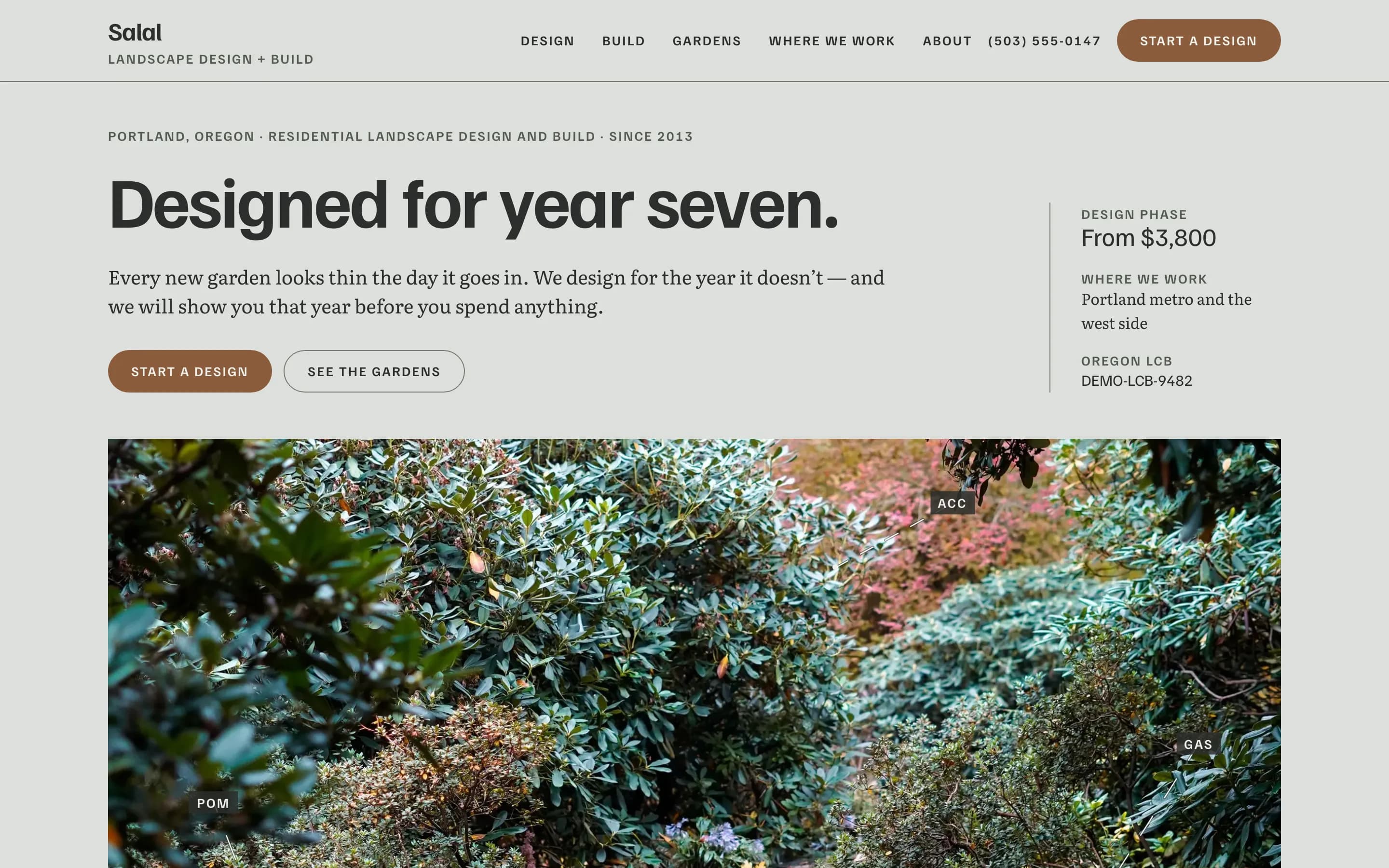 The Salal Landscape Design + Build website
